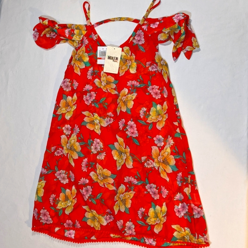 miken swim cold shoulder cover-up floral NWT XS